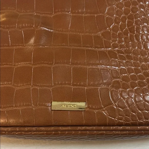 Aldo Brown and Gold Croc Embossed Shoulder Bag - Picture 2 of 11